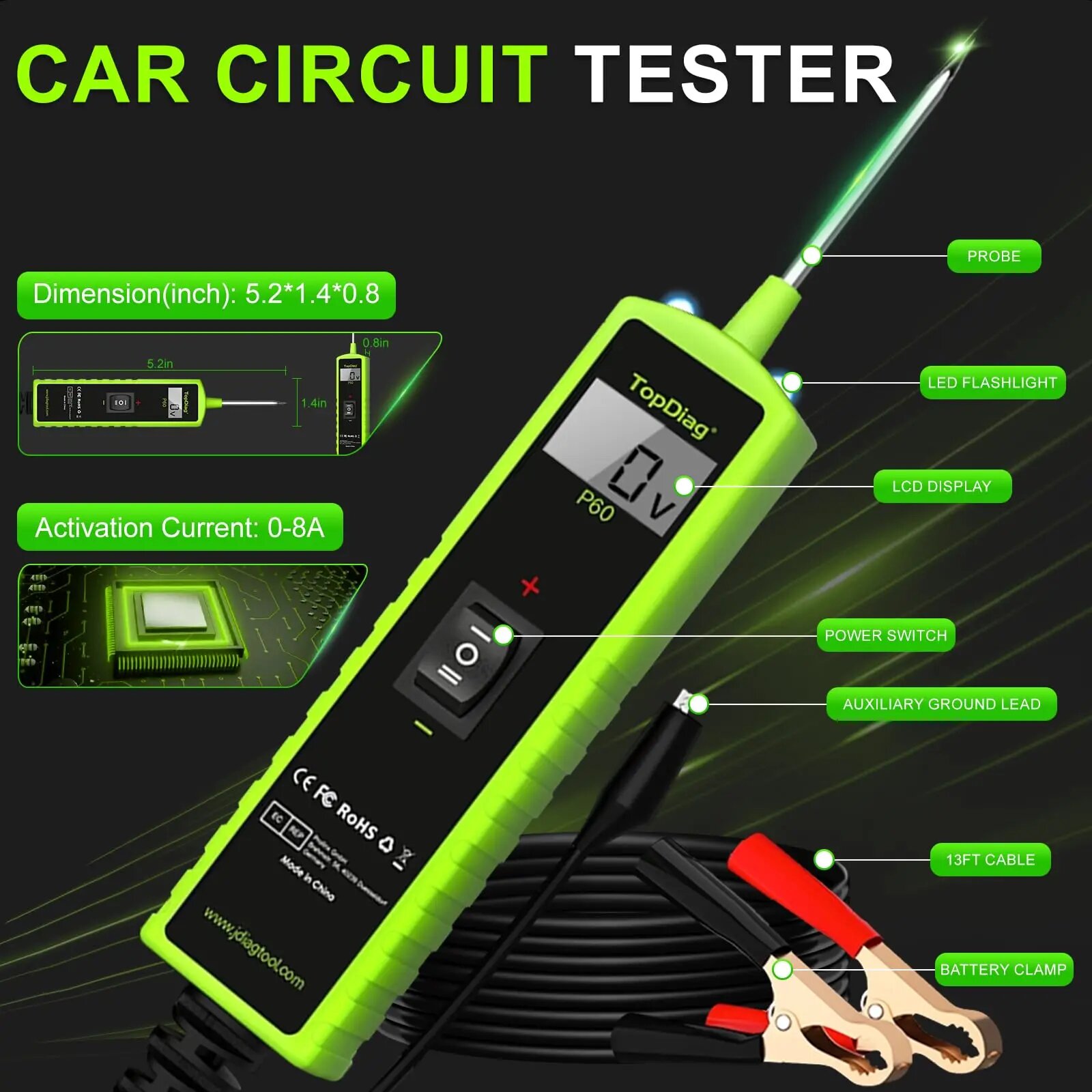 Power Tools Automotive - เครื่องทดสอบวงจรไฟฟ้ารถยนต์ Jdiag P60 หัววัดตรวจสอบระบบไฟฟ้ารถยนต์ Topdiag เครื่องมือวินิจฉัยรถยนต์