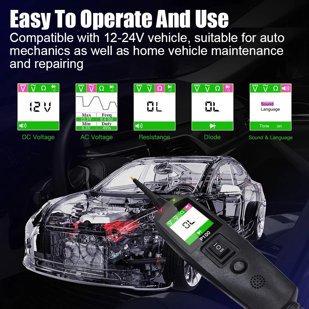 ชุดทดสอบวงจรยานยนต์ P100 12V 2 - Power Tools Automotive บทวิจารณ์และราคา